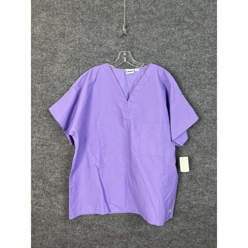 Landau Scrub Top Womens Large Purple Short Sleeve V Neck Medical Cotton